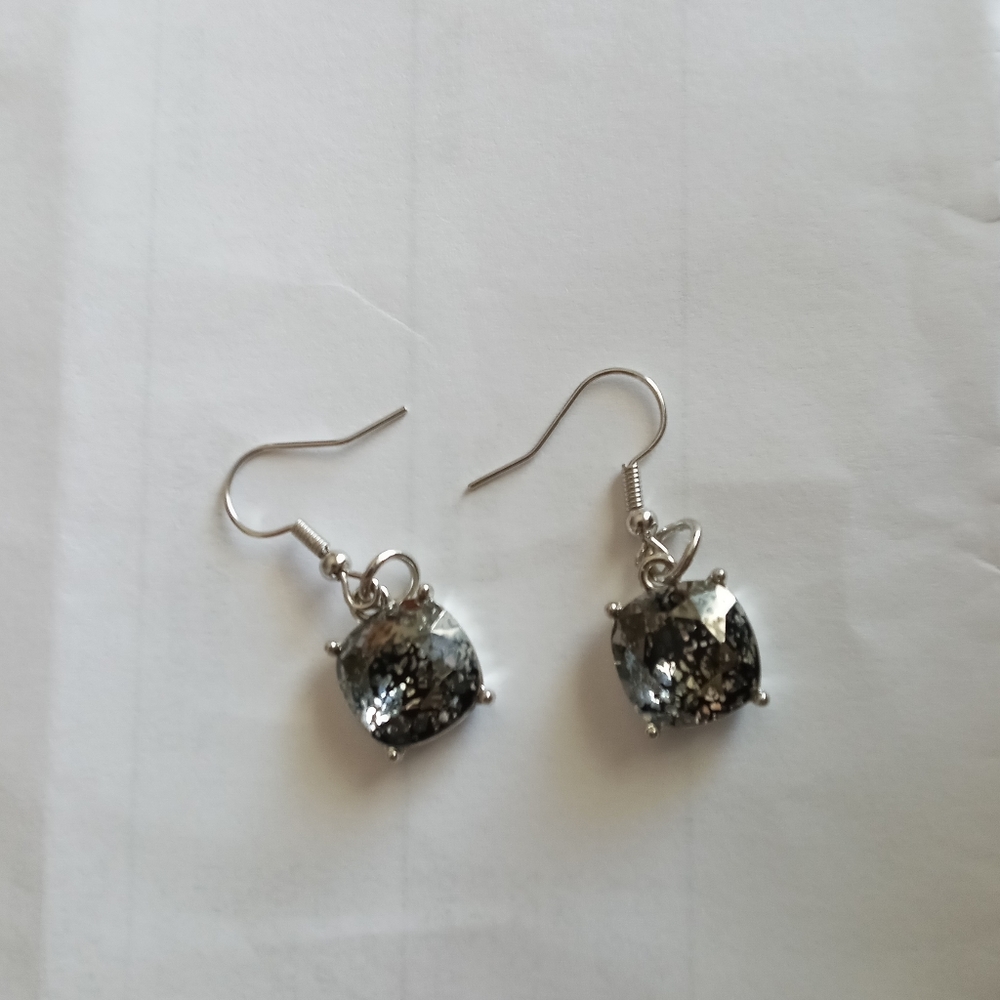 Hand crafted silver crystal mirror gemstone earrings